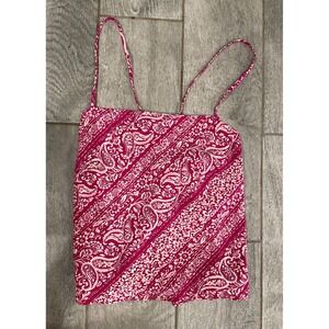 Ann Taylor Pink Paisley Silk Camisole Top Spaghetti Strap Cross Back Size 2